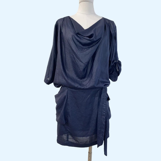 BCBGMAXAZRIA Blue Draped Short Sleeve Vintage Y2K Dress