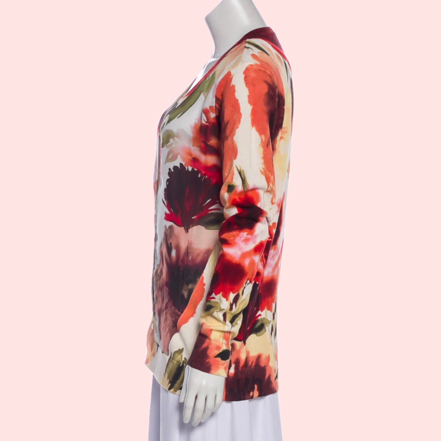 HAUTE HIPPIE Orange, Red and Cream Silk Floral Printed Cardigan