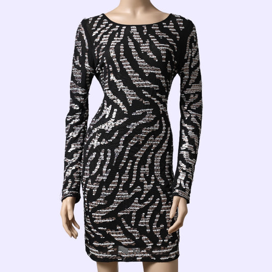 RENZO + KAI Black Sequin Long Sleeve Mini Dress