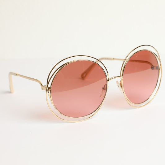 CHLOÉ Oversize Gold and Pink Carlina Petite Gradient Sunglasses w/ Case