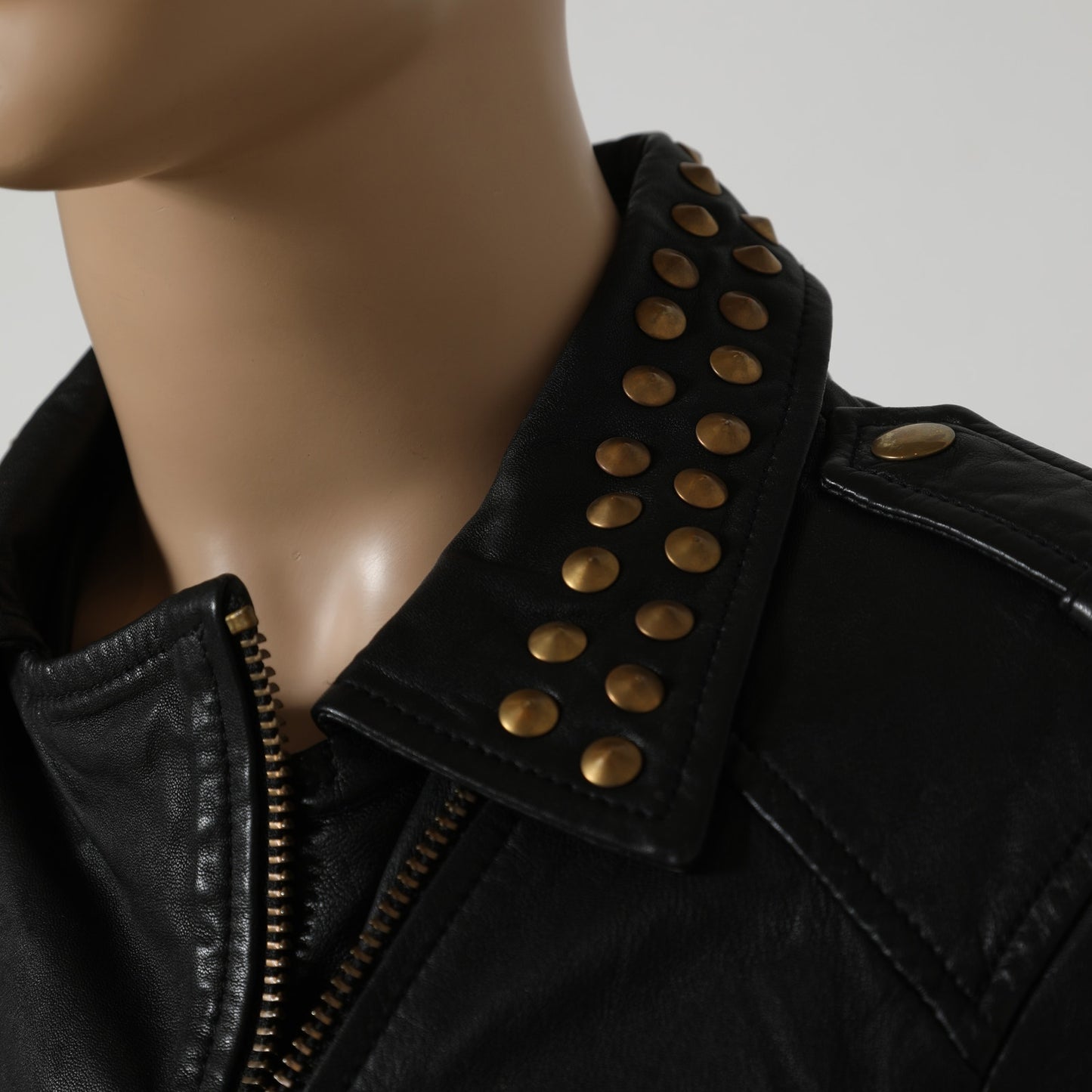 AQUA Leather Moto Jacket with Gold Studs