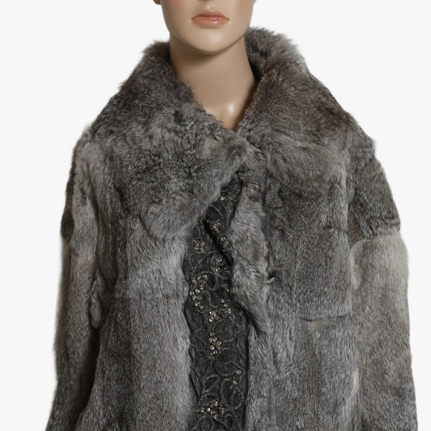 ANTIK BATIK Vintage Grey Embellished Long Fur Coat