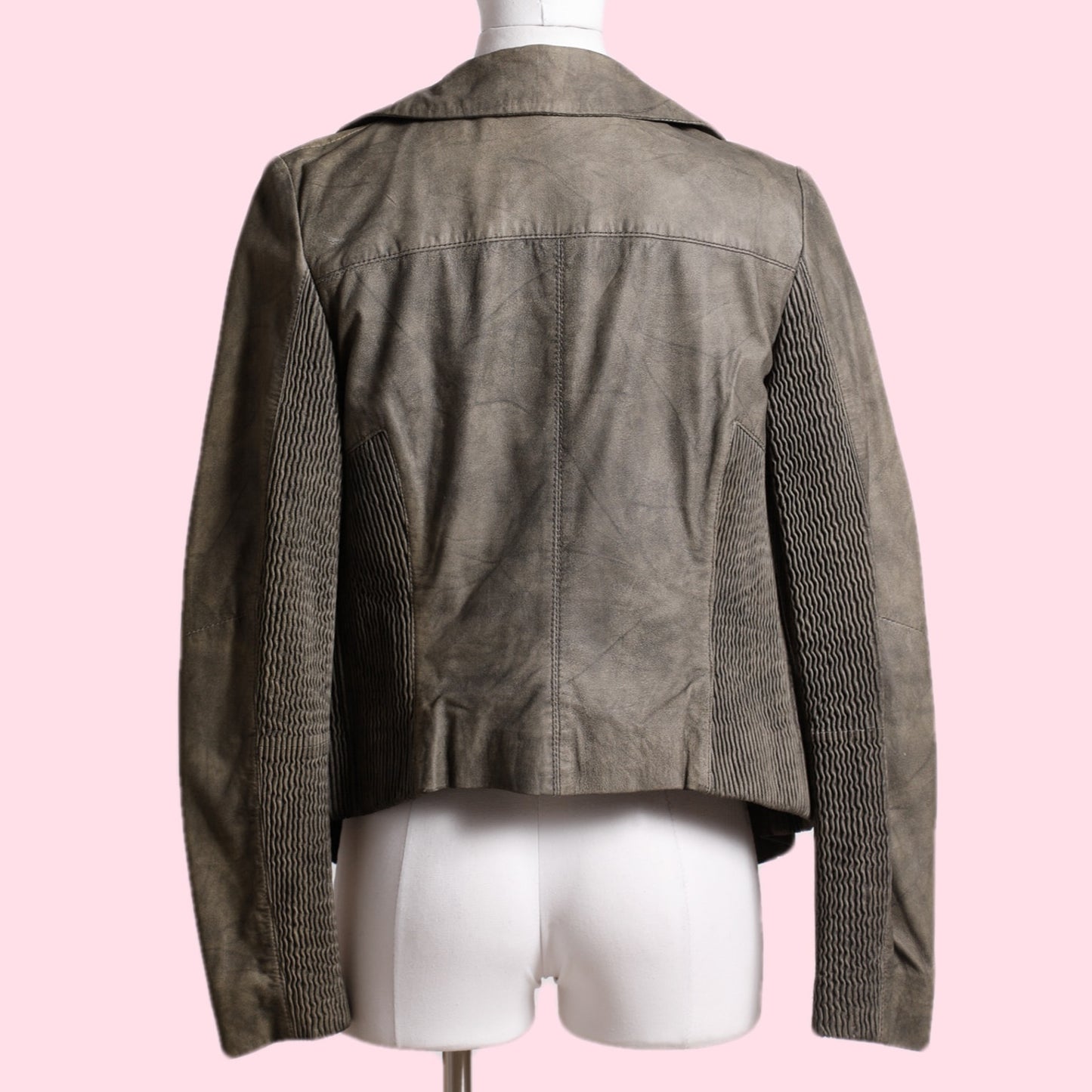 MUUBAA Distressed Tan Gray Leather Jacket