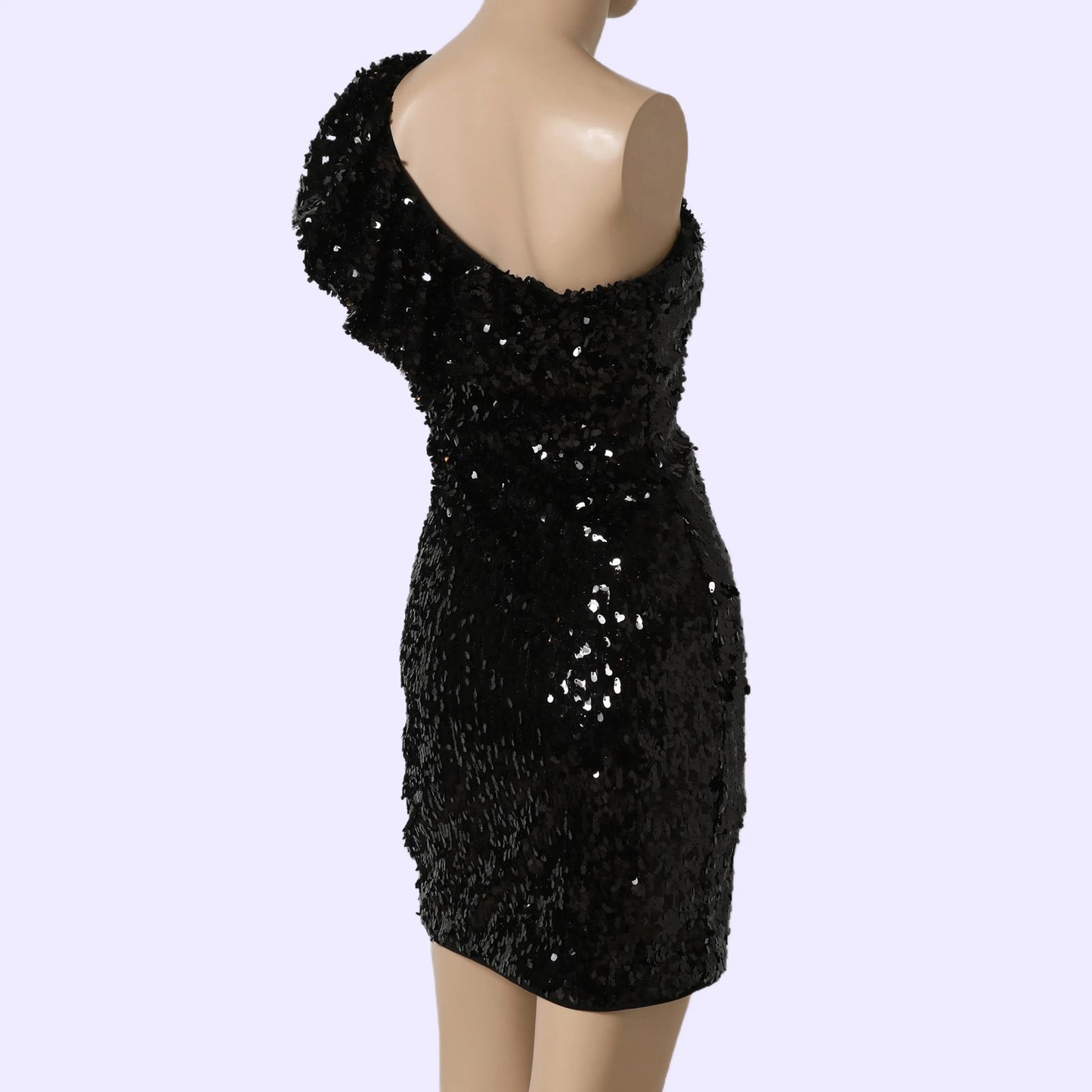 AIDAN MATTOX Black One Shoulder Sequin Mini Dress