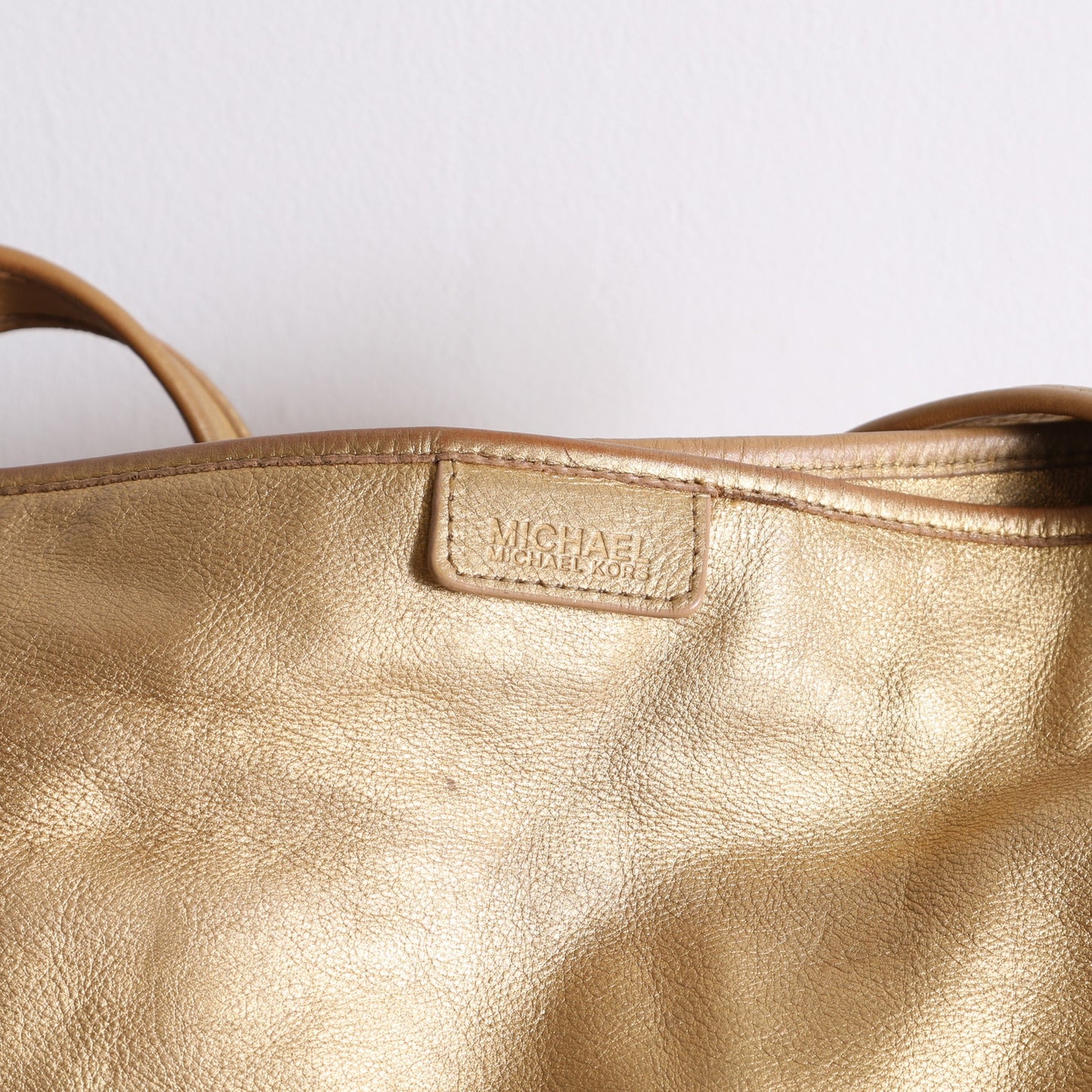 MICHAEL KORS Vintage Gold Metallic Leather Shoulder Tote Bag