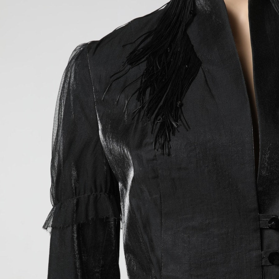 CATHERINE BRICKHILL Vintage Black Fringe Detail Gem Button Jacket