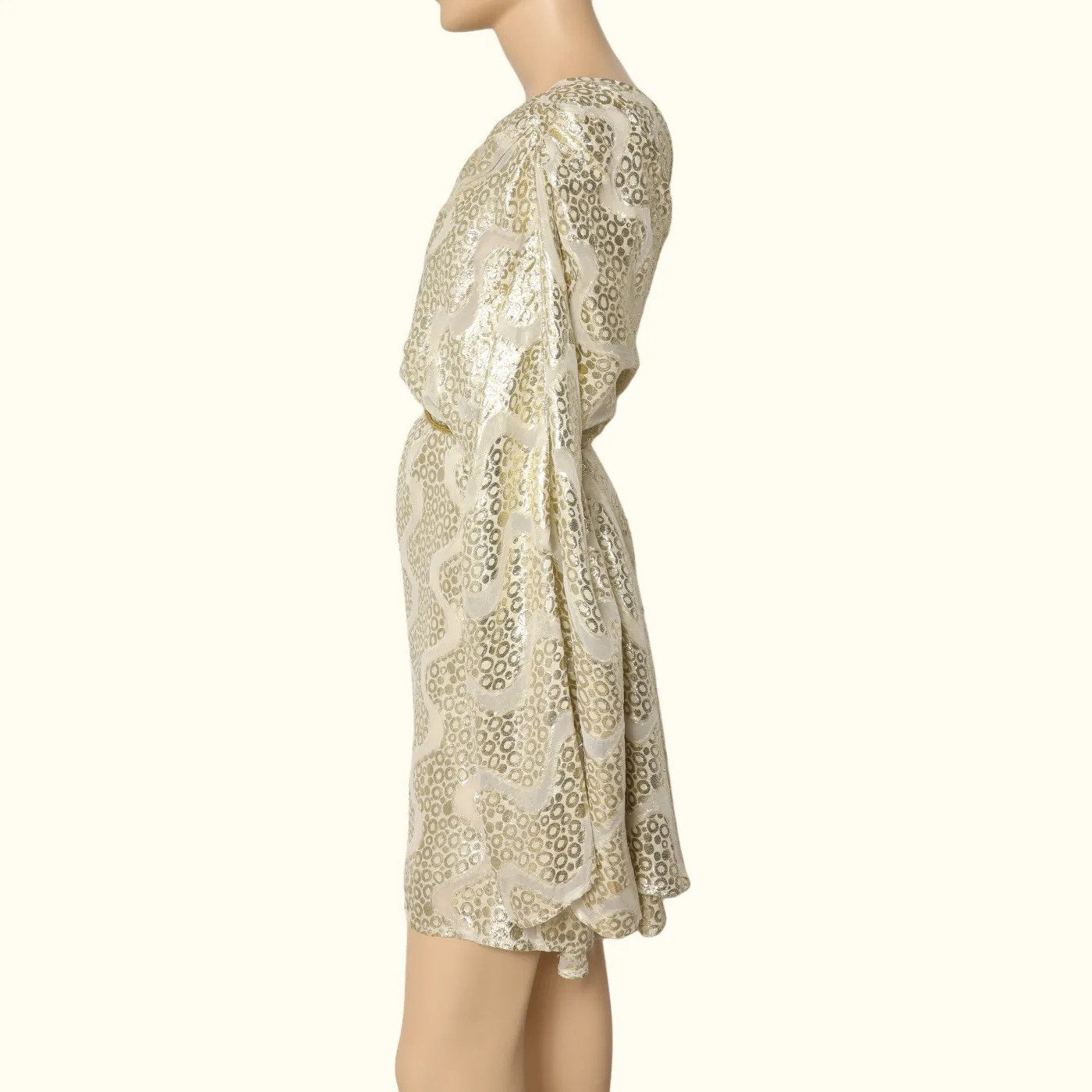 MELISSA ODABASH Gold Shimmer One Shoulder Belted Mini Dress