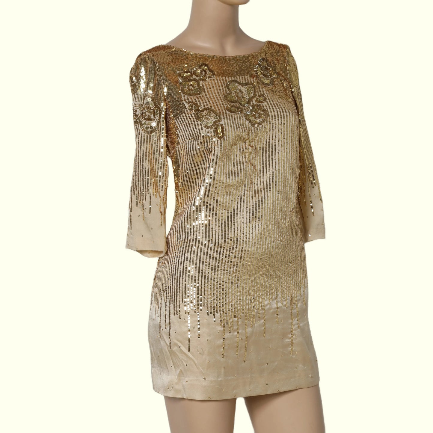 HALSTON HERITAGE Gold Sequin Mini Dress