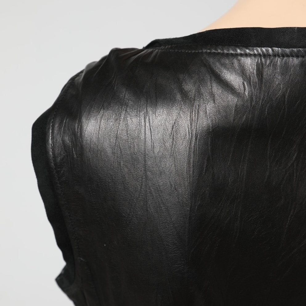 DIANE VON FURSTENBERG Black Leather Mini Sheath Della Dress w/ Side Tie Belt