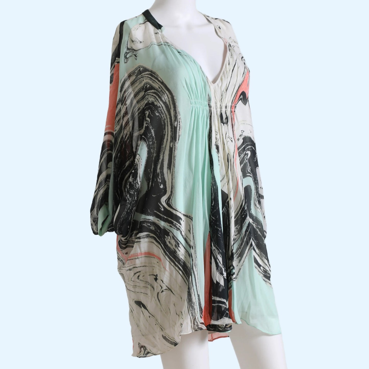 DIANE VON FURSTENBERG Abstract Print Silk Fleurette Caftan Mini Dress