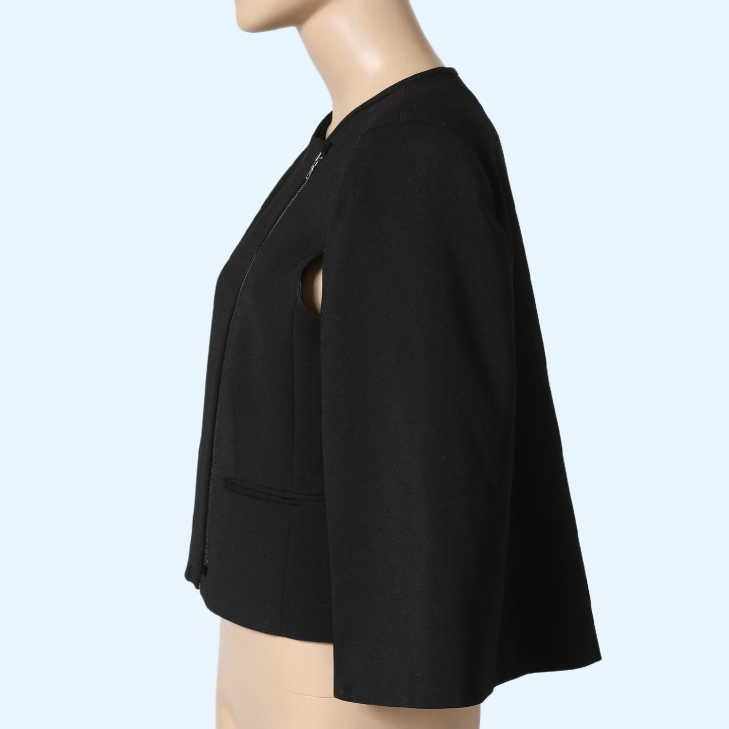 BCBGMAXAZRIA Cropped Asymmetrical Zip Black Cape Jacket