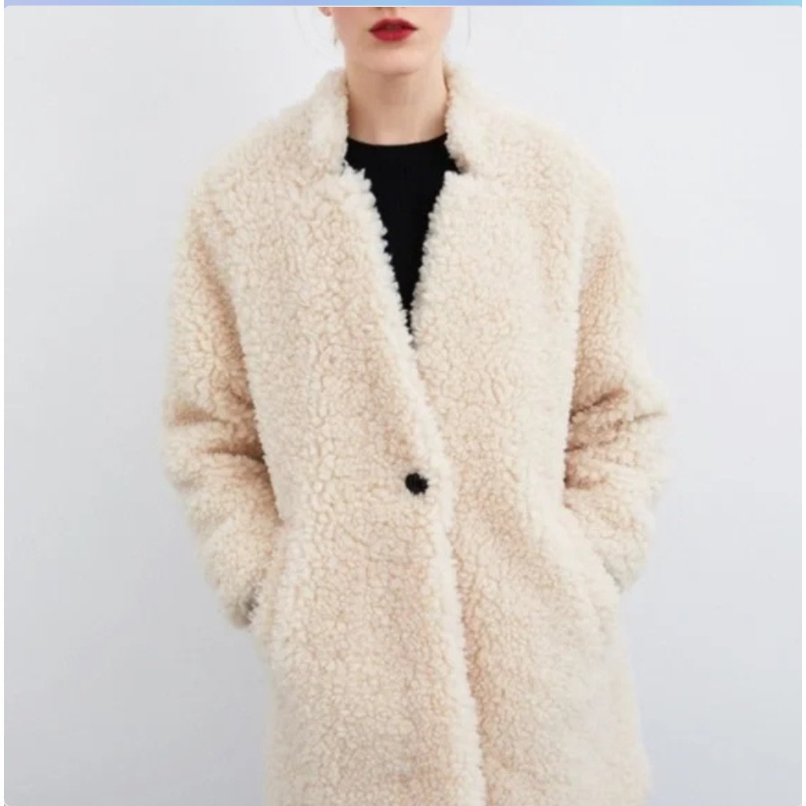 ZARA Ivory Shearling Oversized Jacket Beige