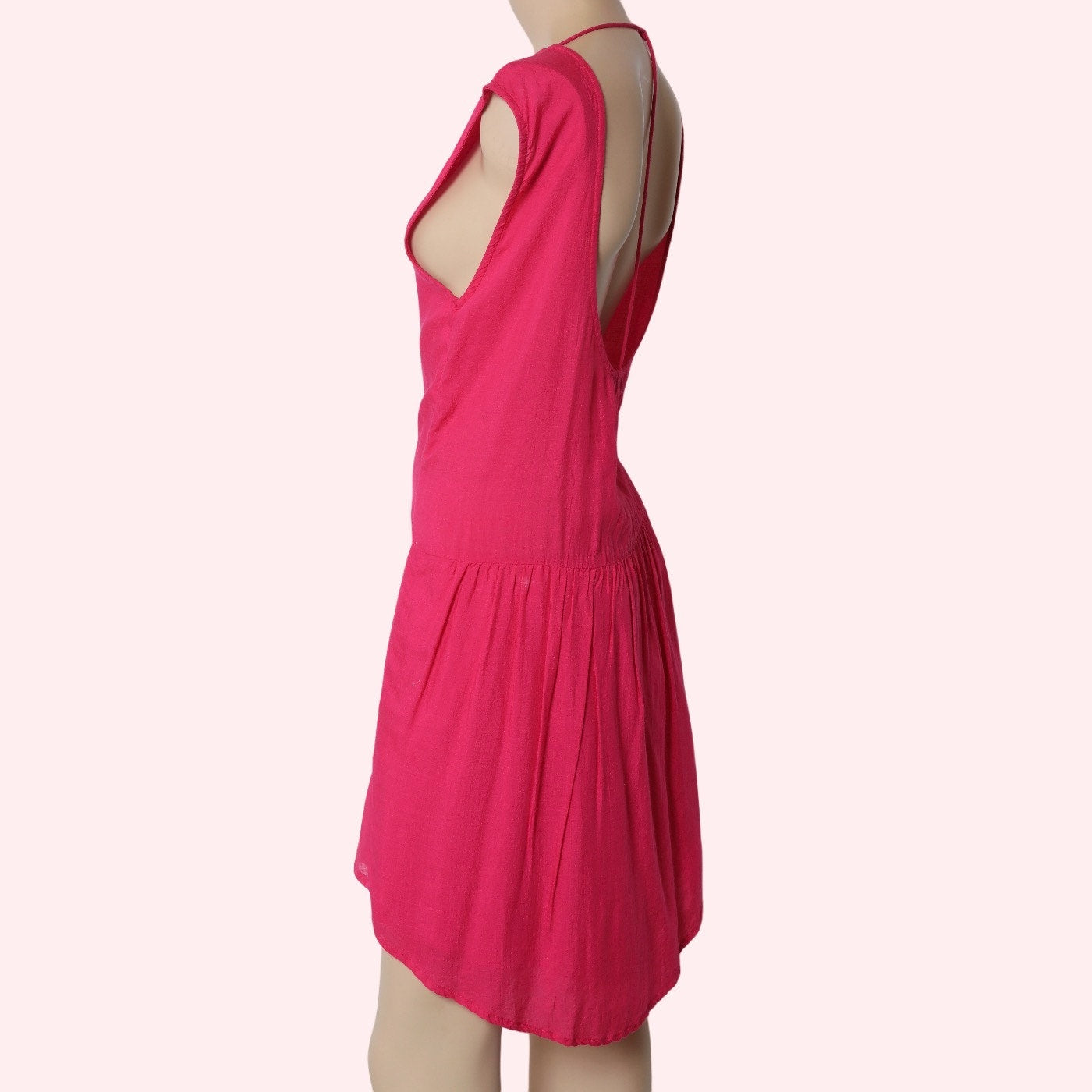 IRO Olivia Fuchsia Pink Open Back Drop Waist Cotton Viscose Mini Dress