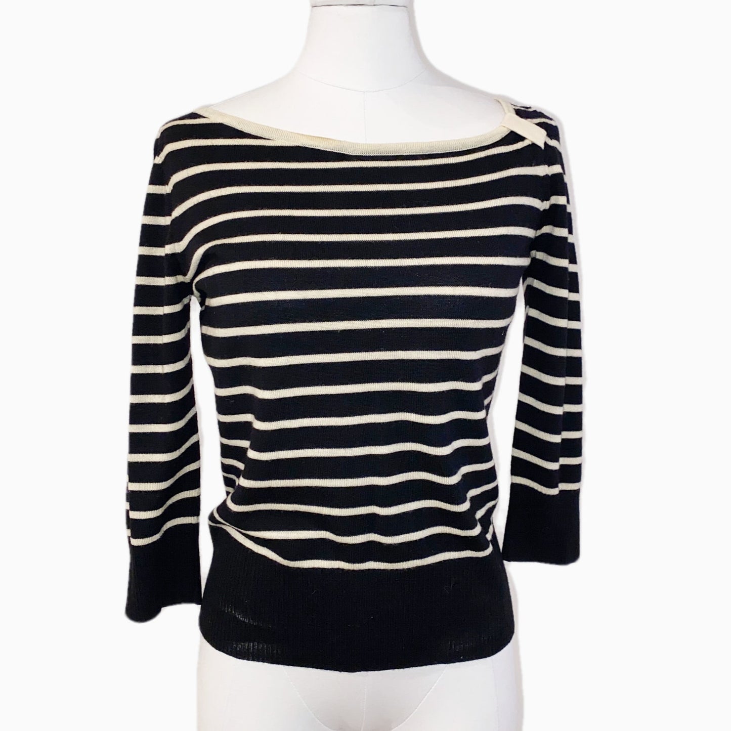 BANANA REPUBLIC Vintage Black and Beige Striped Merino Wool Sweater