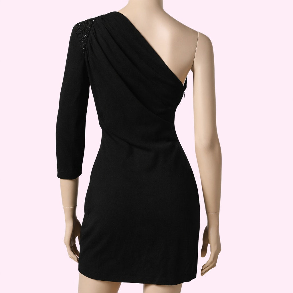 ROBERT RODRIGUEZ Black One Shoulder Crystal Embellished Mini Dress