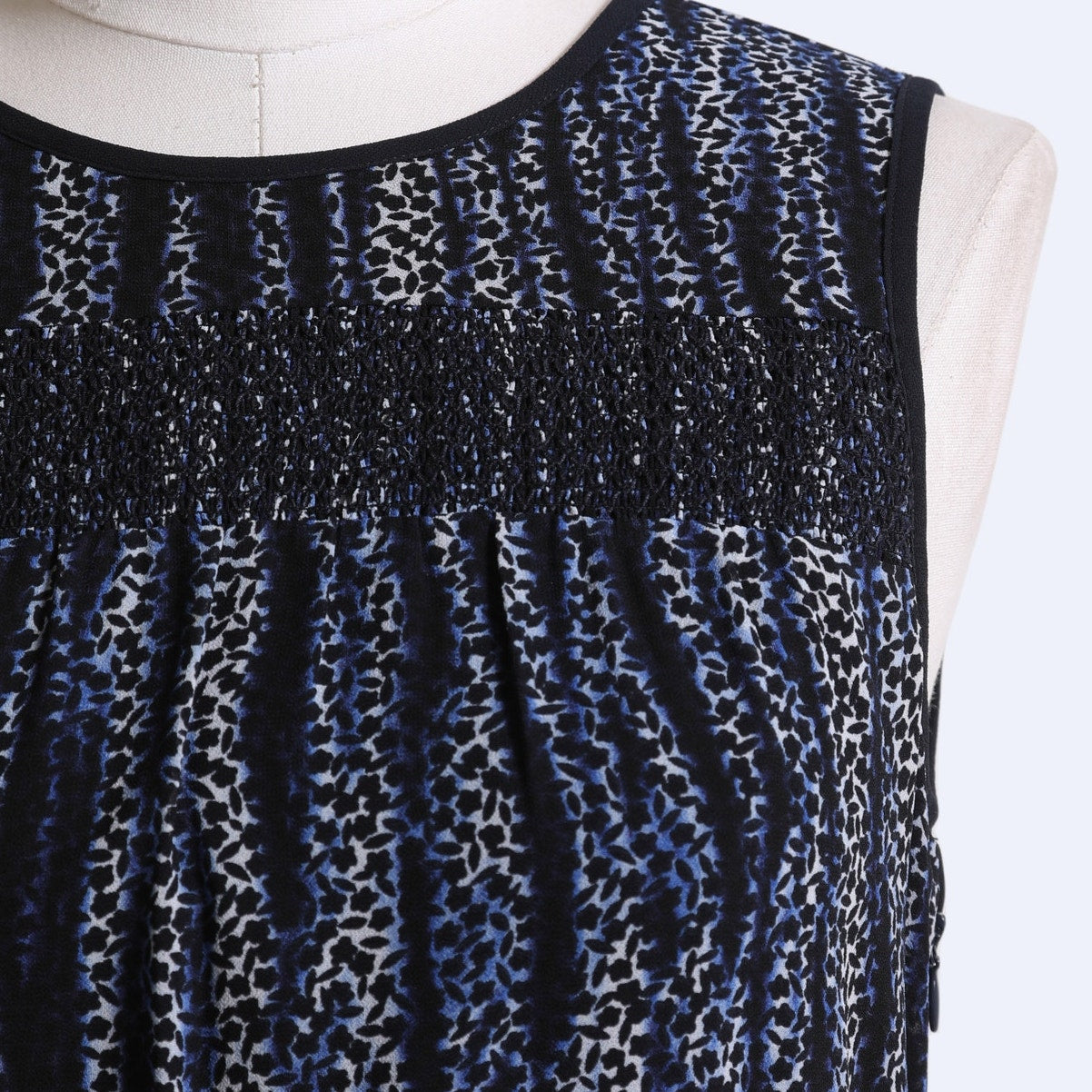 MICHAEL KORS Navy Smocked Georgette Sleeveless Dress