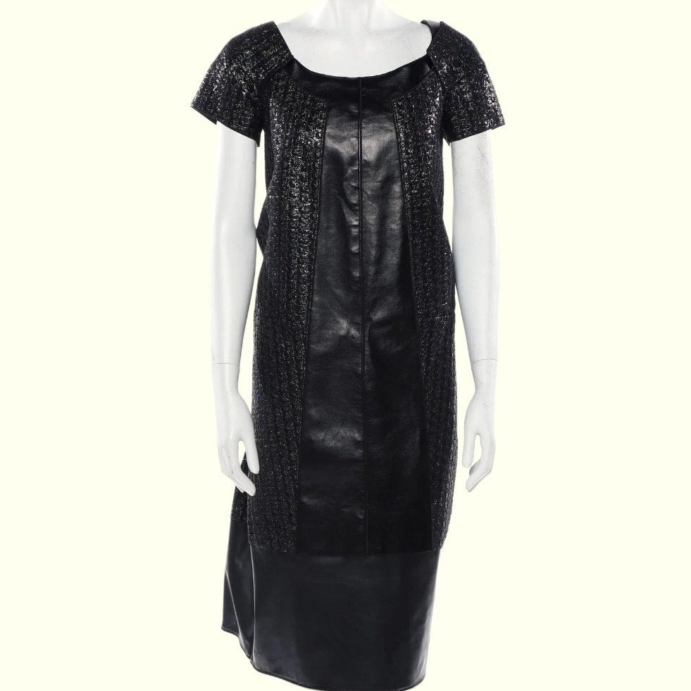 MARC JACOBS Black & Metallic Midi Length Leather Dress