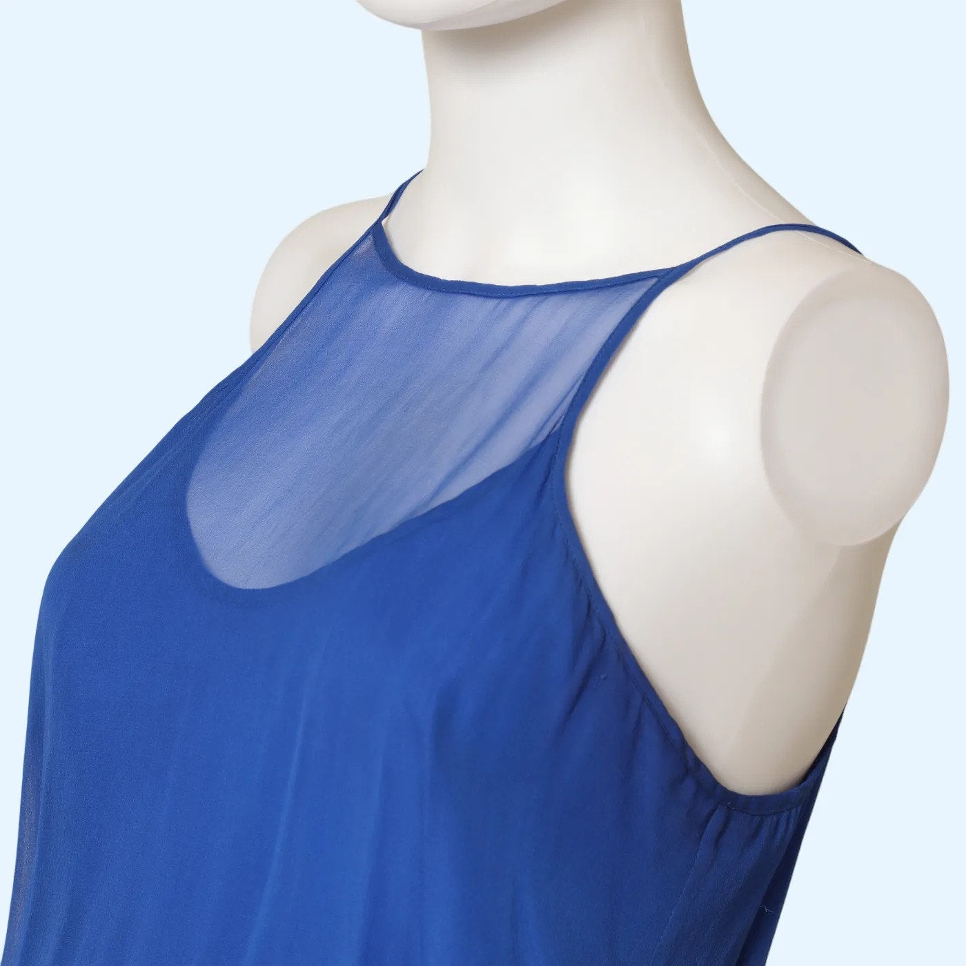 MASON Blue Silk Chiffon Sheer Panel Mini Dress