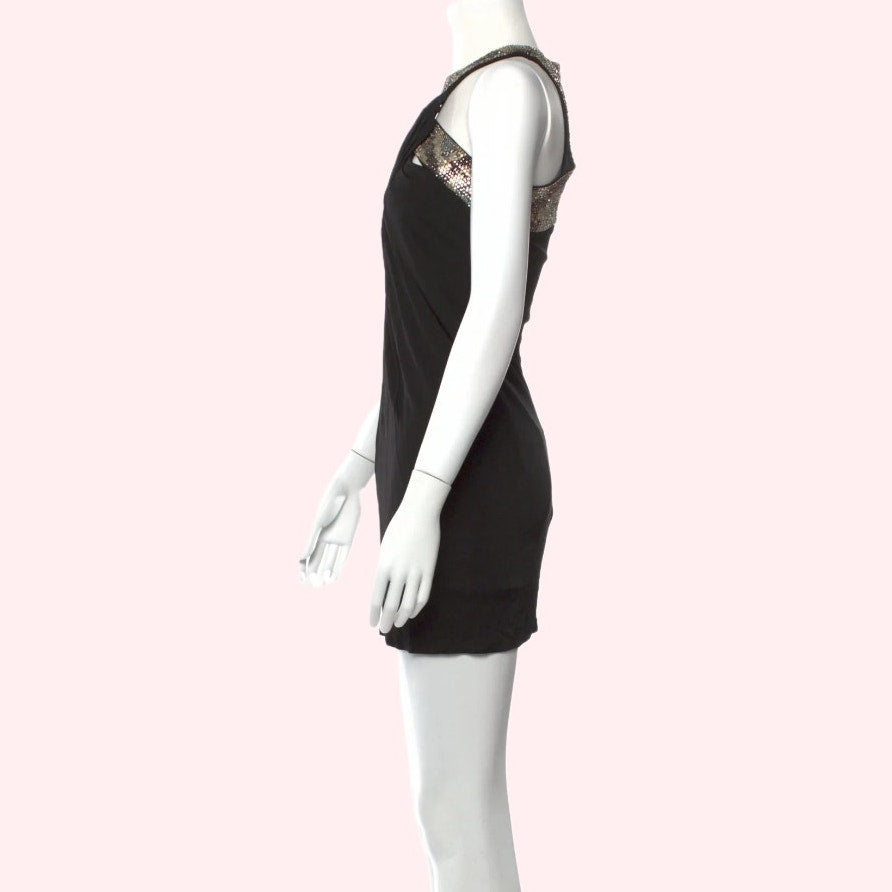 ROBERTO CAVALLI Black Halter Mini Dress With Embellished Neckline