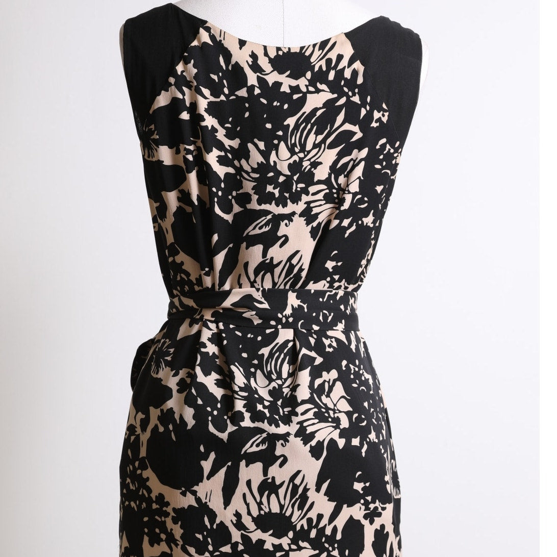 DIANE VON FURSTENBERG Vintage Black and Nude Floral Print Silk Mini Dress
