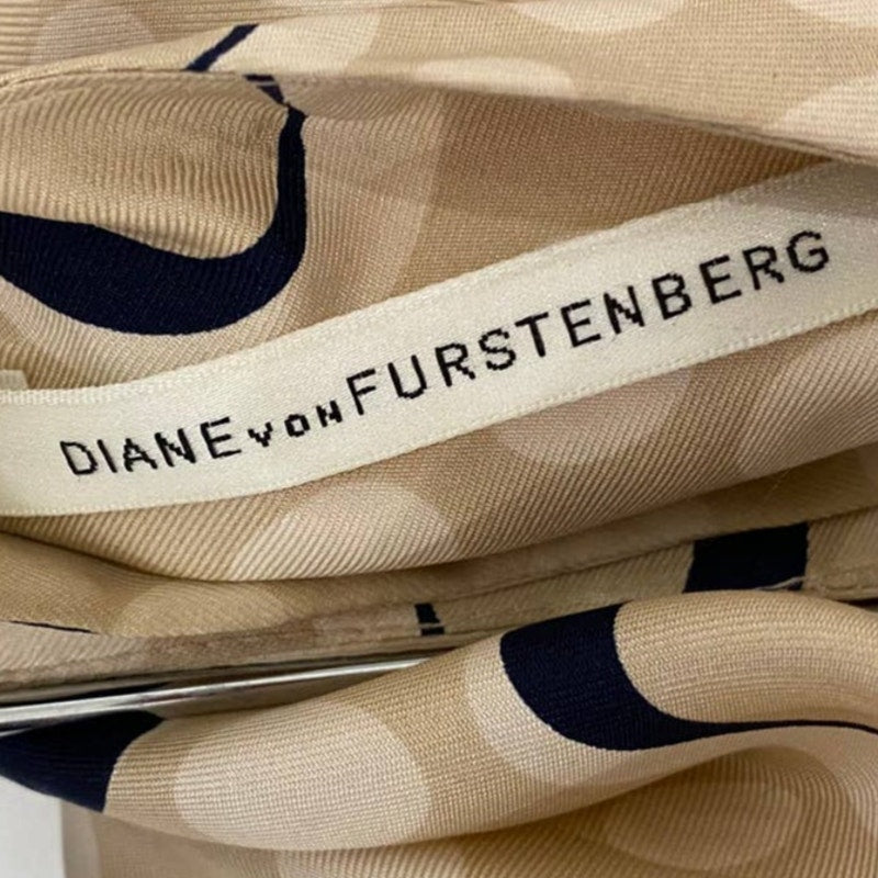 DIANE VON FURSTENBERG Vintage Beige + Navy Polka Dot Strapless Wrap Top