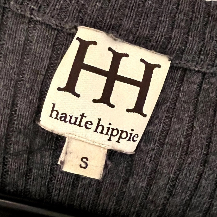 HAUTE HIPPIE Gray Rib Knit Multicolored Sequin Silk Blend Tank Mini Dress