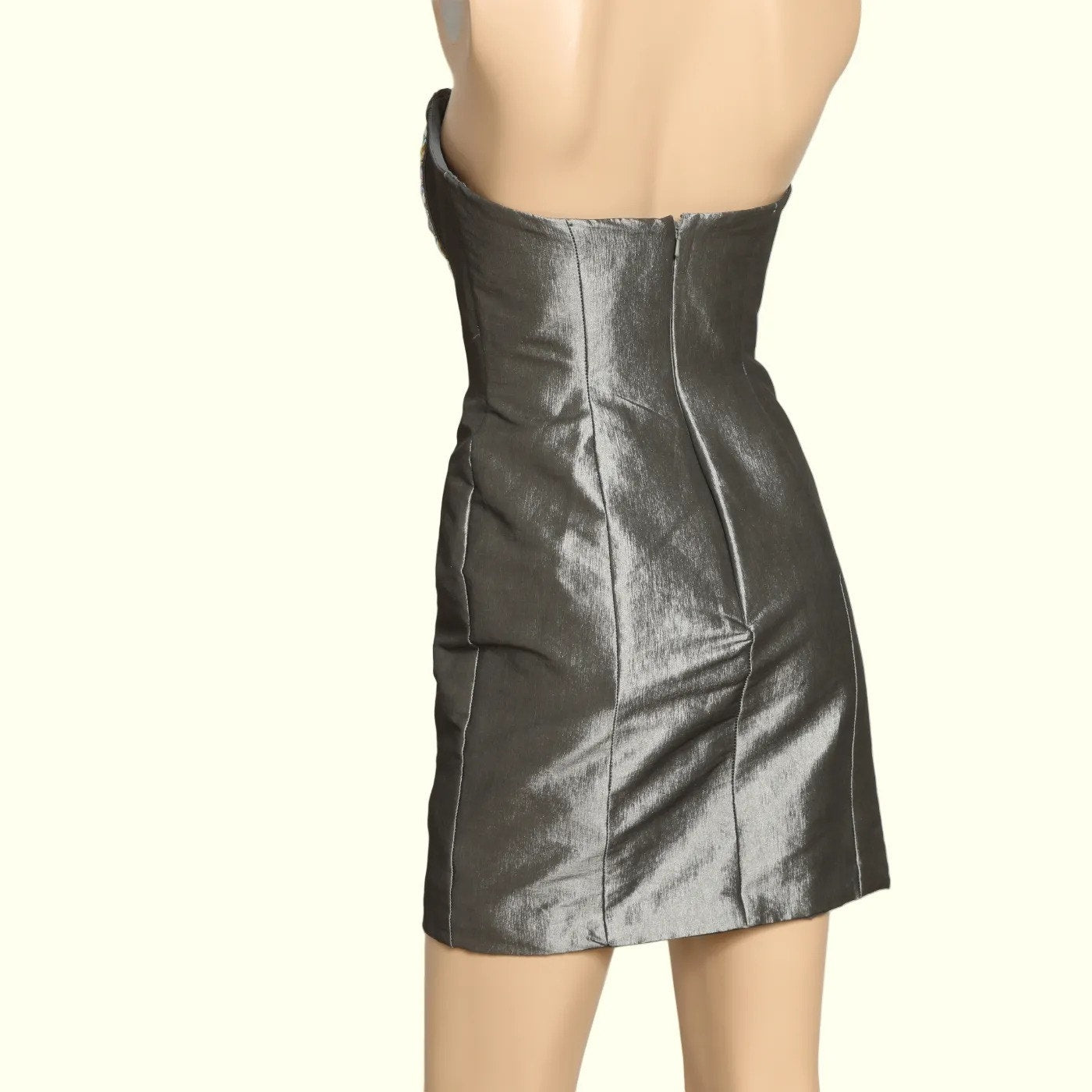 JOVANI Gray Multicolor Crystal Embellished Strapless Mini Dress