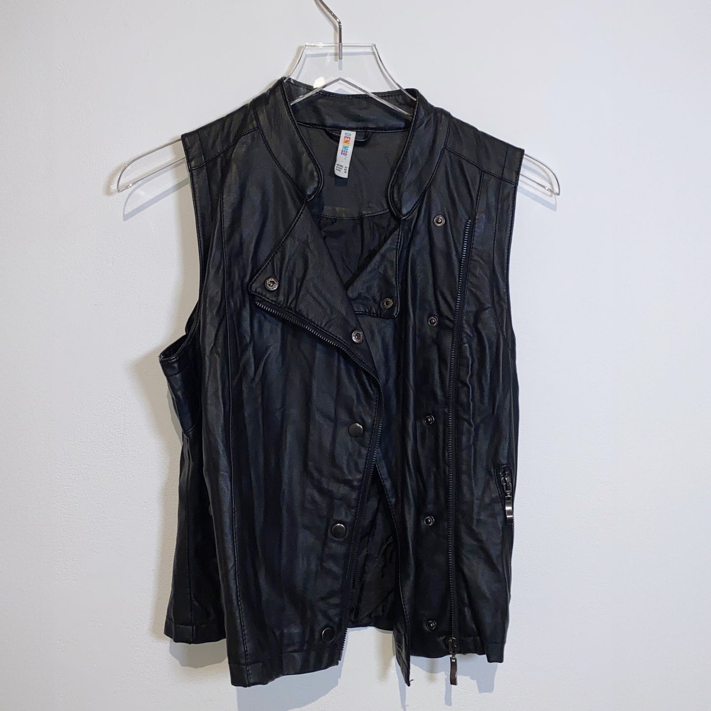 DENIM CO Vintage Leather Vest with Zips and Snaps