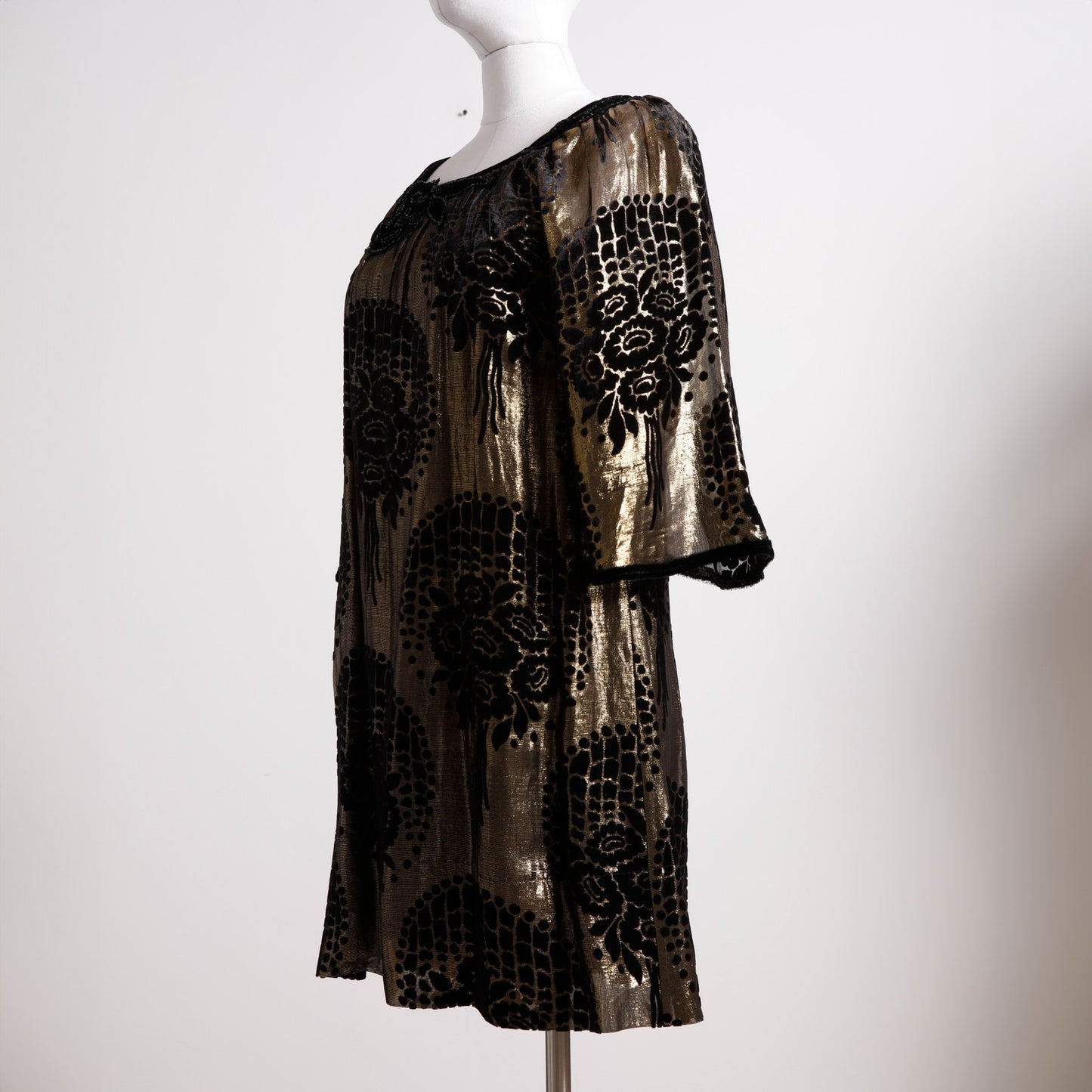 BCBGMAXAZRIA RUNWAY Vintage Gold and Black Velvet Silk Dress