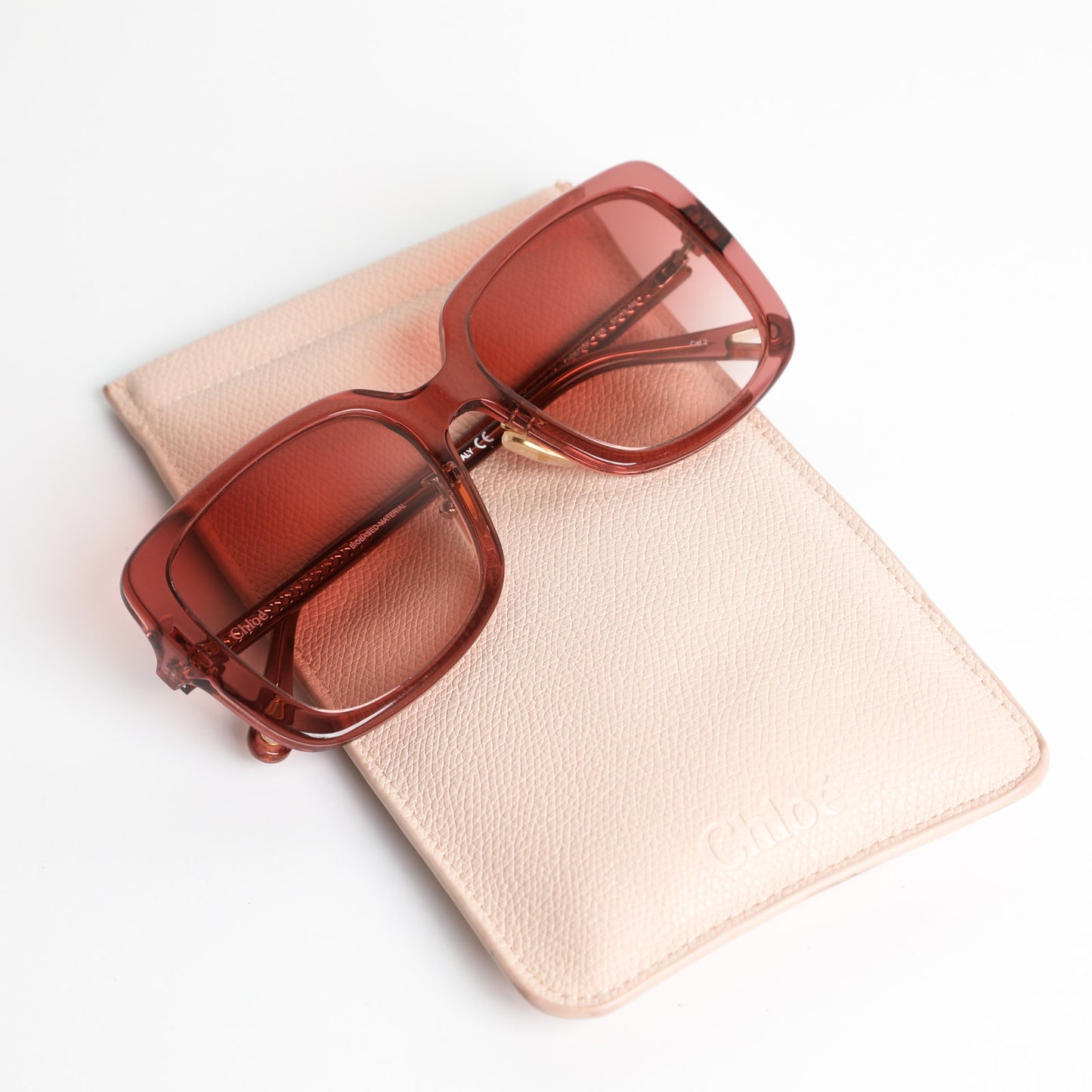 CHLOÉ Pink Oversized Tinted Rectangle Sunglasses