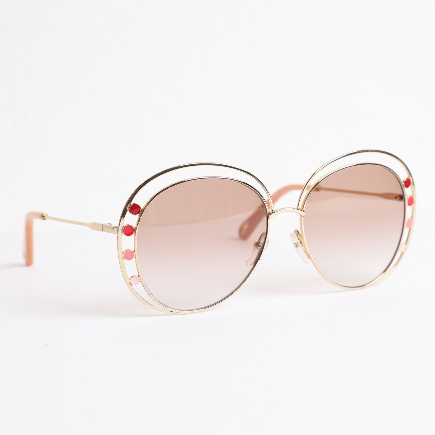 CHLOE Delilah Double Rimmed Gradient Sunglasses, Gold + Pink Frames