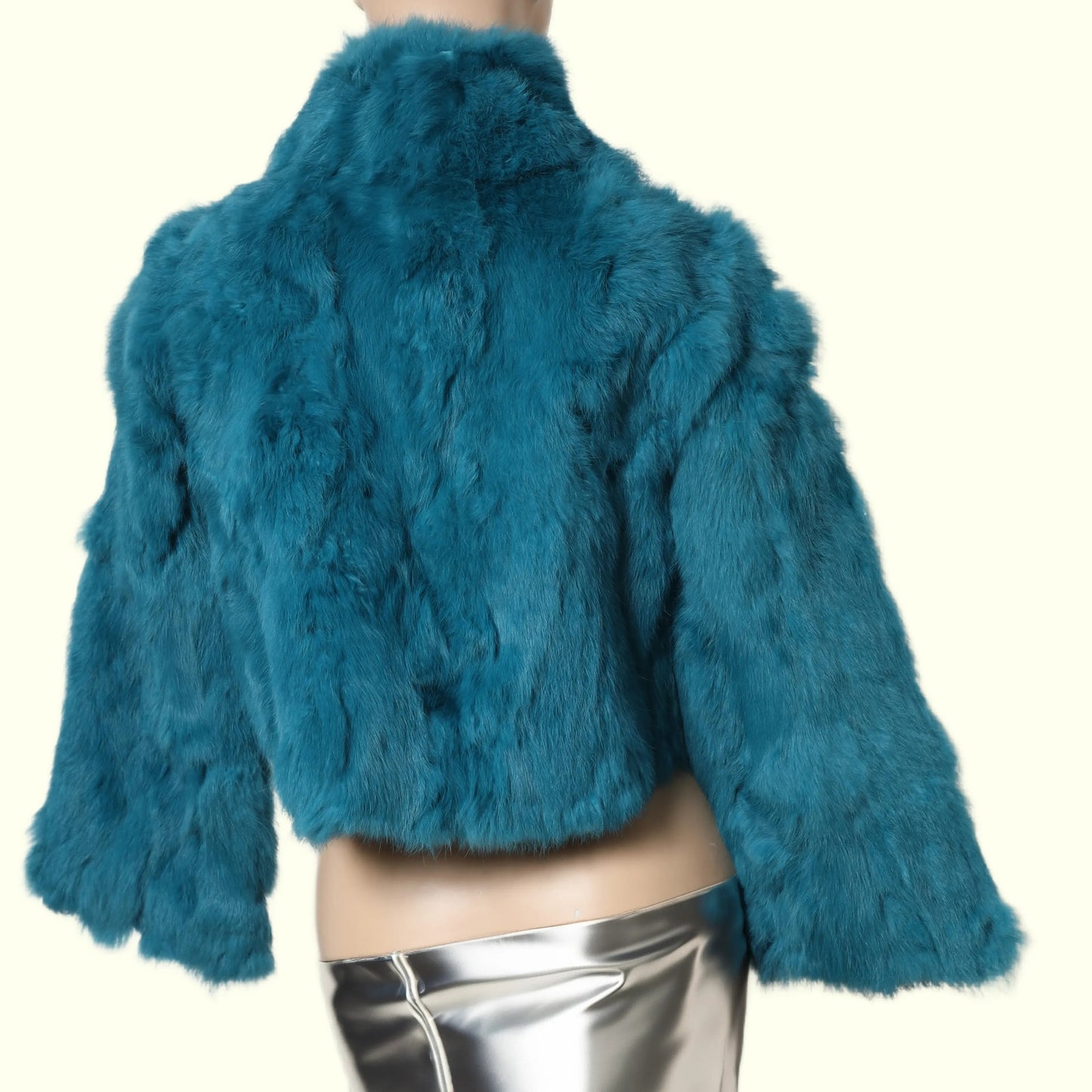 TAXI Vintage Y2K Turquoise Blue Cropped Genuine Fur Jacket