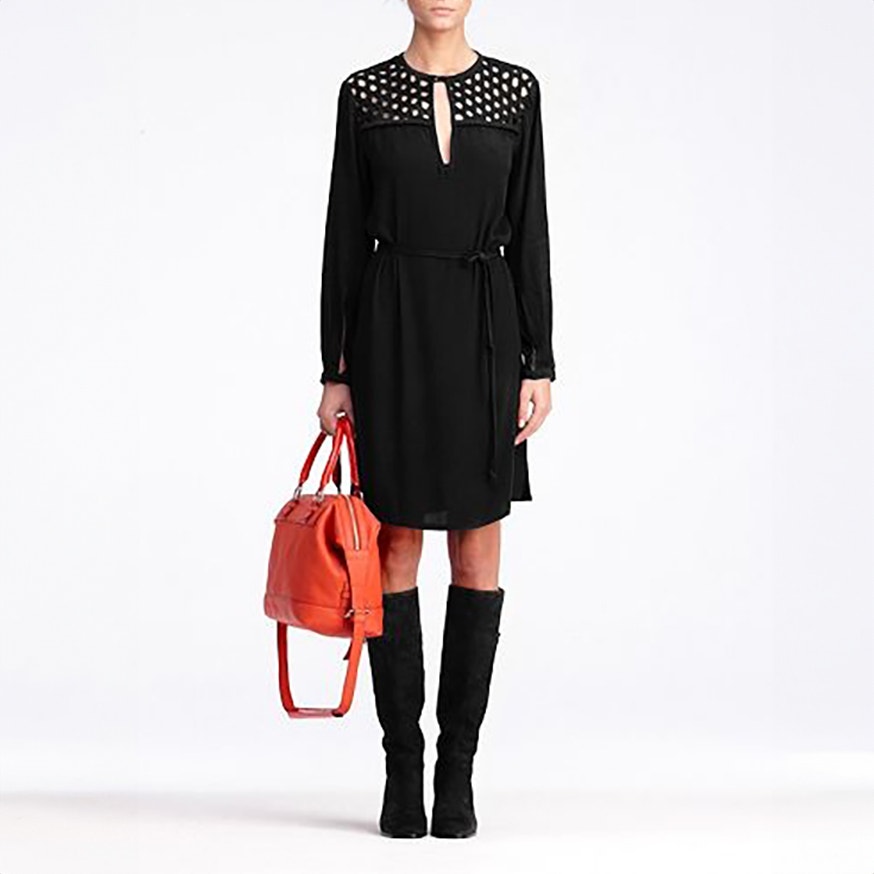 DIANE VON FURSTENBERG Black Woven Cutout Shoulder Shift Dress