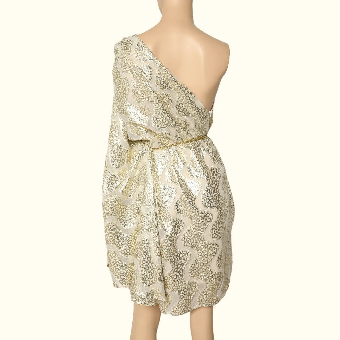 MELISSA ODABASH Gold Shimmer One Shoulder Belted Mini Dress