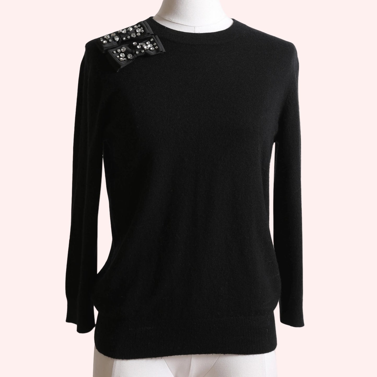 KATE SPADE NEW YORK Black Crew Neck Sweater With Crystal Bows