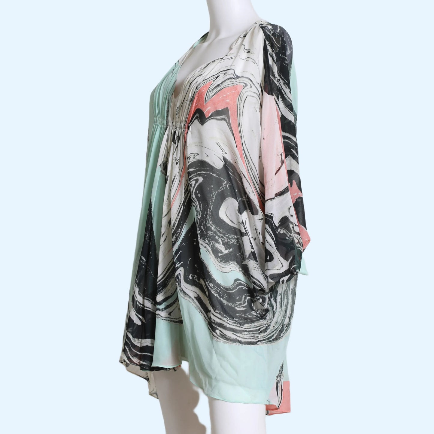 DIANE VON FURSTENBERG Abstract Print Silk Fleurette Caftan Mini Dress
