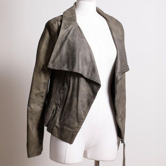 MUUBAA Distressed Tan Gray Leather Jacket