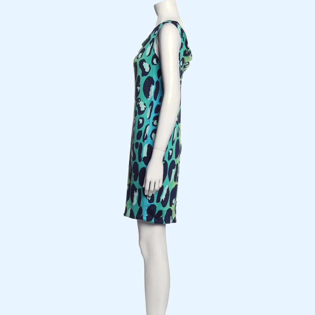 DIANE VON FURSTENBERG Blue Green Animal Print Silk Mini Dress