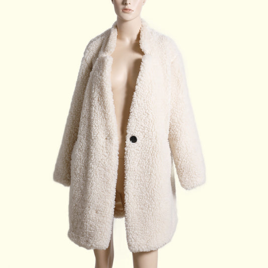 ZARA Ivory Shearling Oversized Jacket Beige