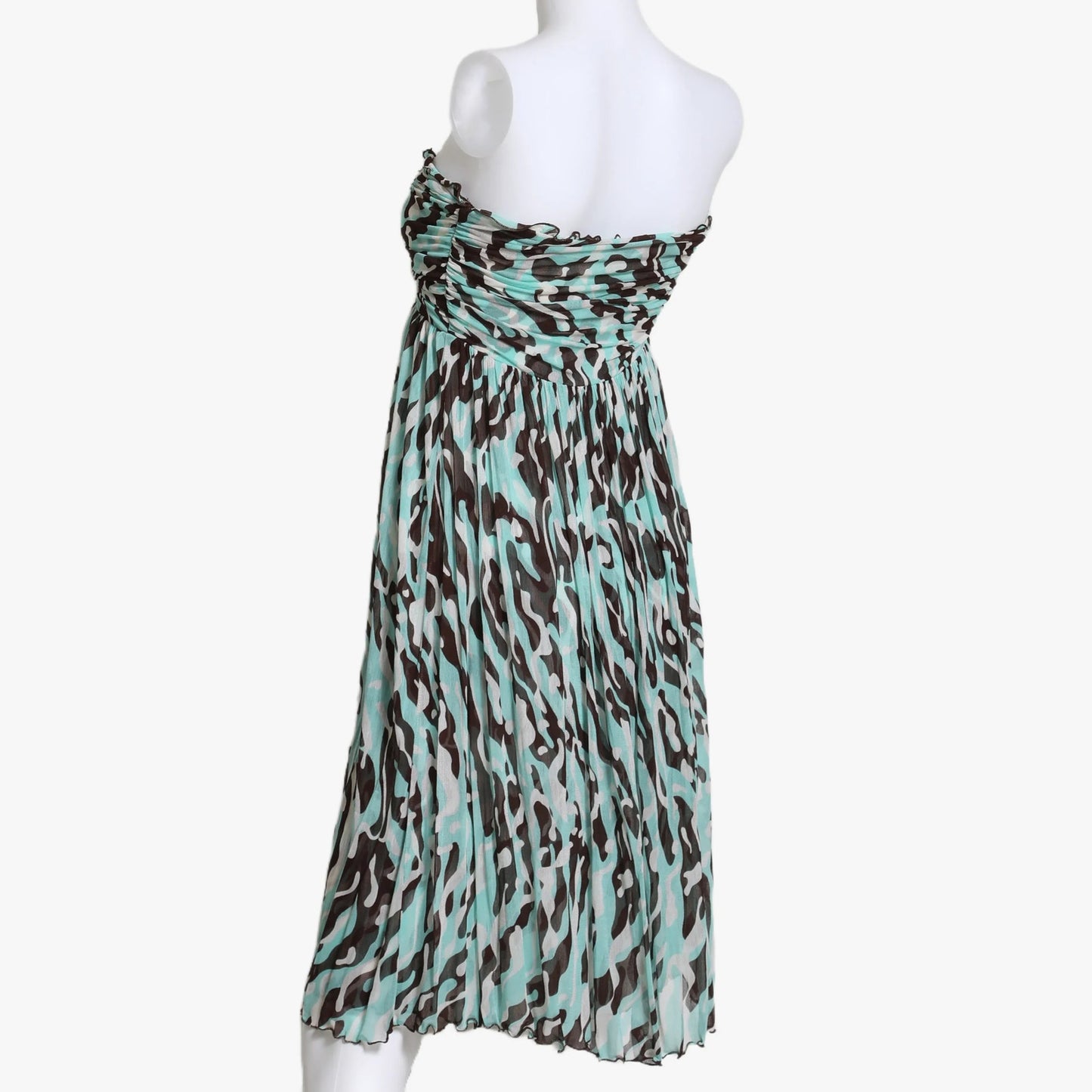 DIANE VON FURSTENBERG Blue Abstract Print Strapless Silk Knee Length Dress