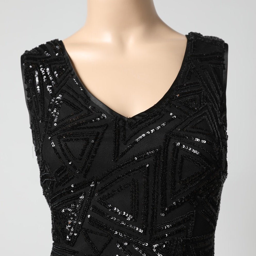 LUCY PARIS Black Sequin Pattern Embellished Sleeveless Dress