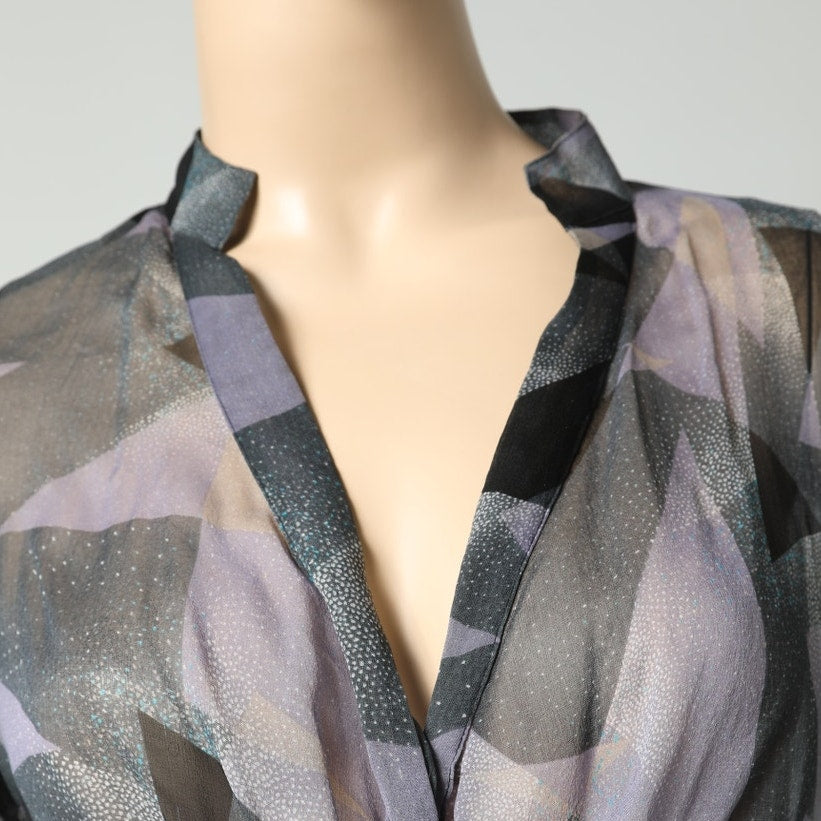DIANE VON FURSTENBERG Vintage Y2K Purple and Gray Silk Sheer Twist Front Top