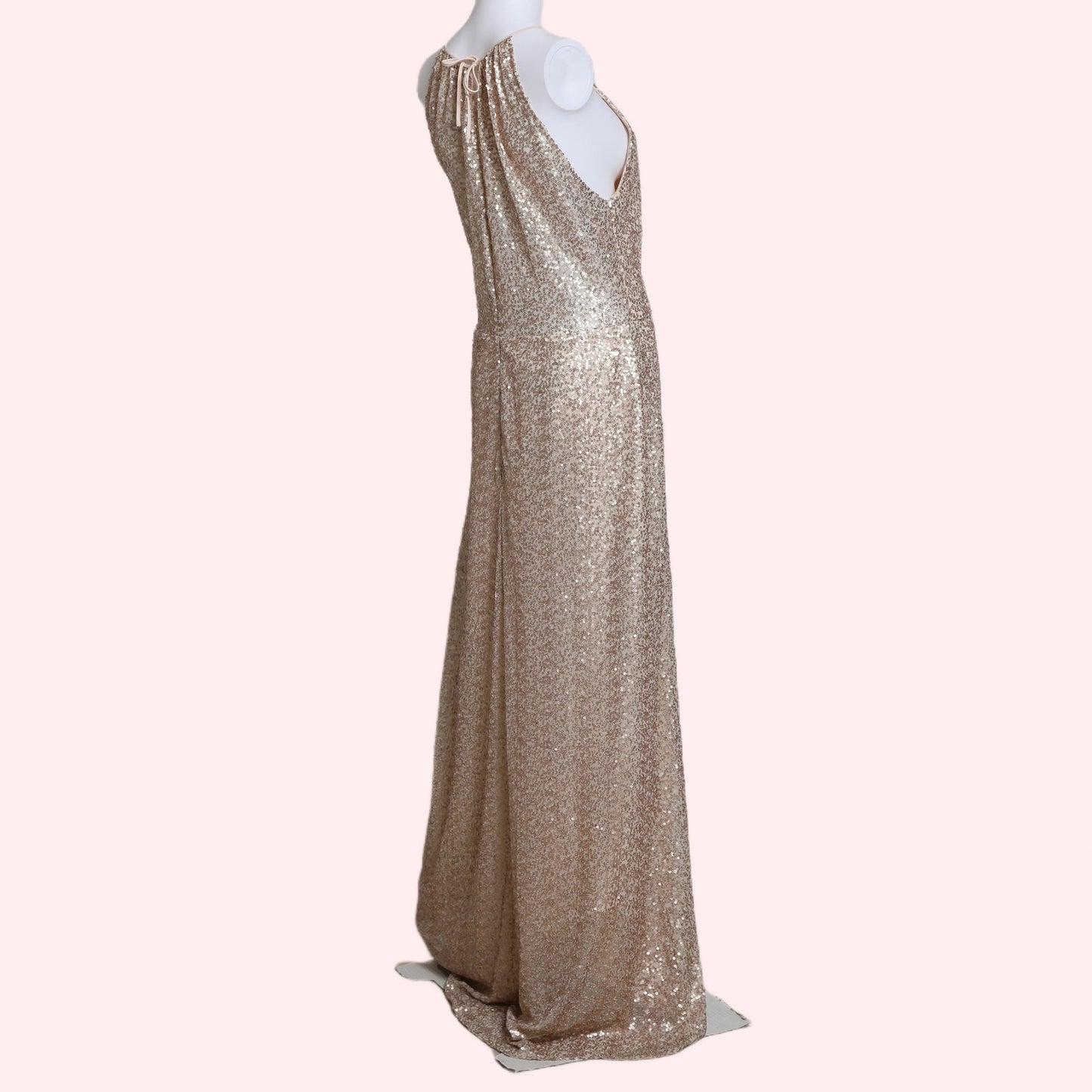 AMSALE Rose Gold Sequin Halterneck Maxi Evening Gown w/ Tags