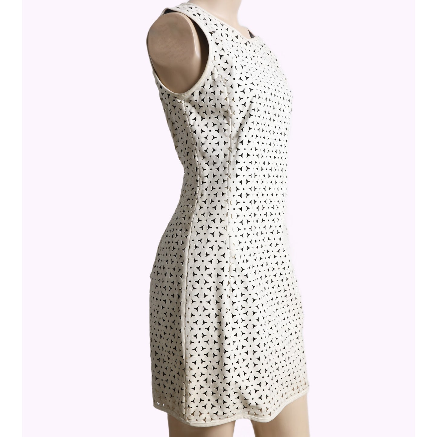 MARK EISEN COLLECTION Vintage White Faux Suede Laser Cut Dress