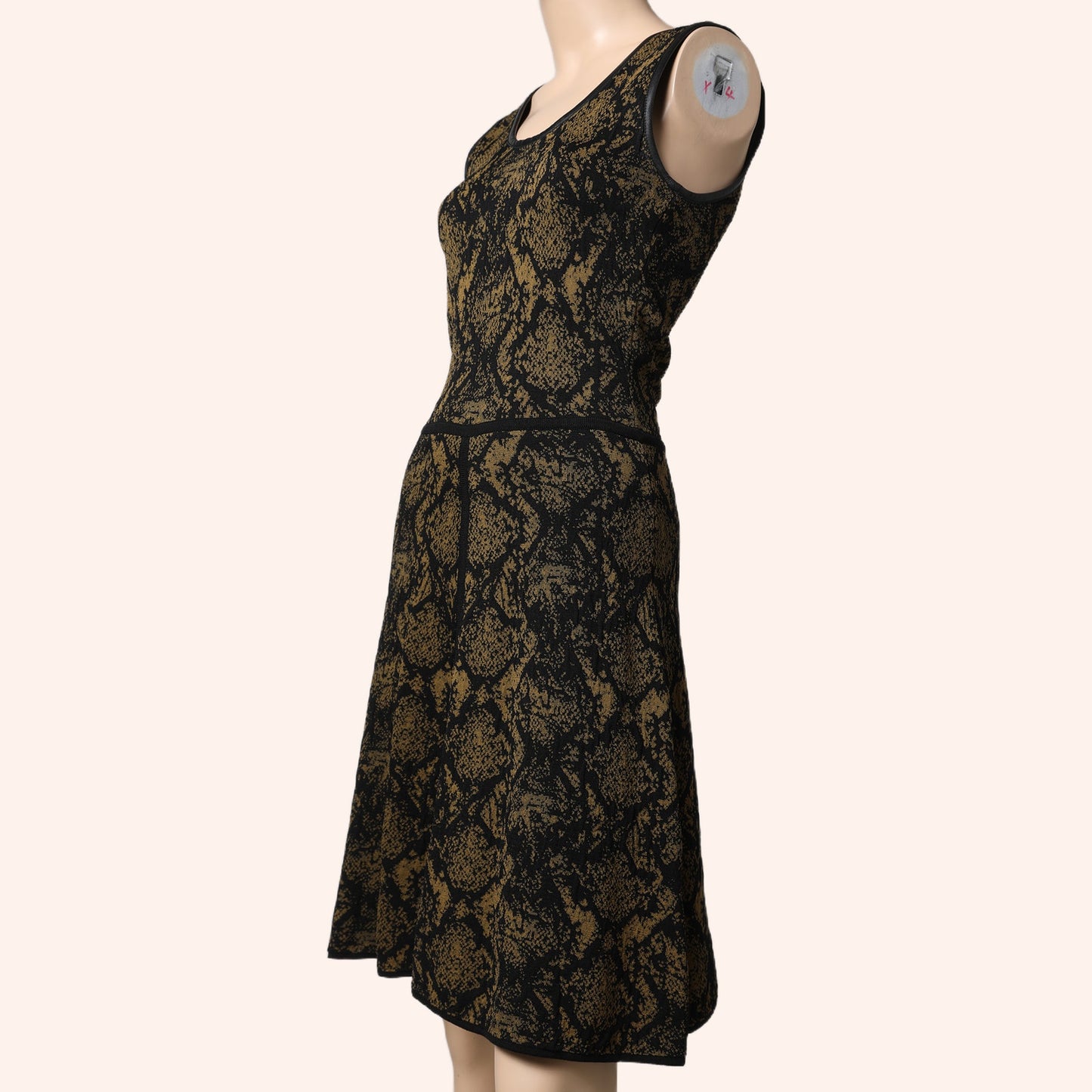 YIGAL AZROUEL CUT25 Black and Gold Jacquard Sleeveless Knit Dress