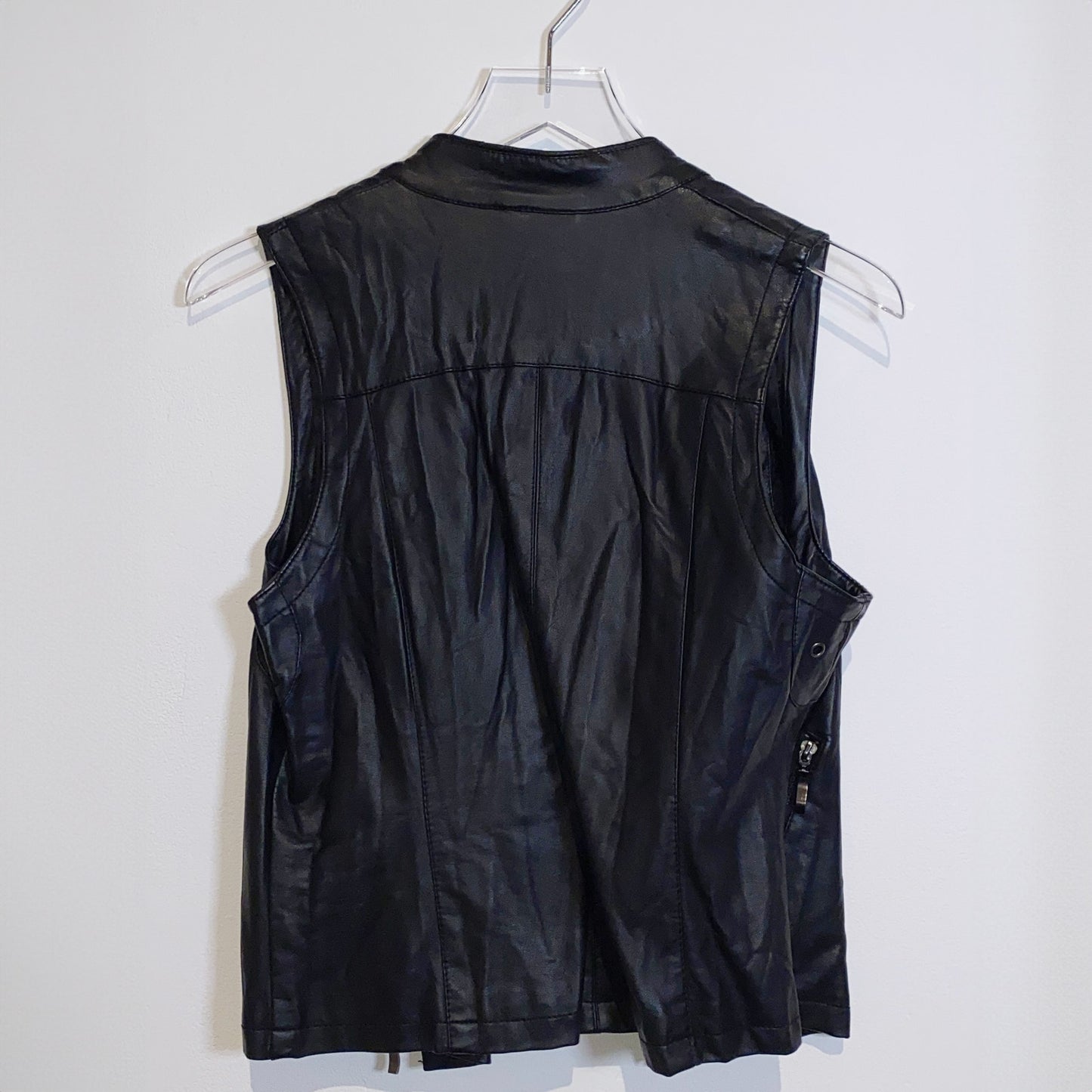 DENIM CO Vintage Leather Vest with Zips and Snaps