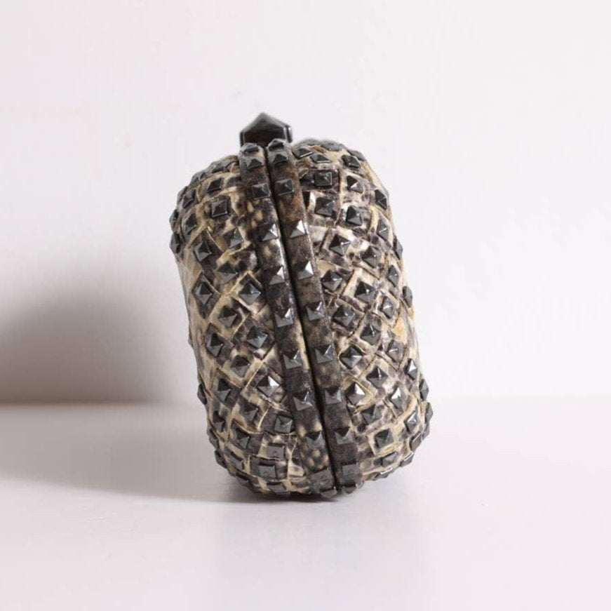 BCBGMAXAZRIA Brown Snakeskin Studded Clutch Crossbody Purse