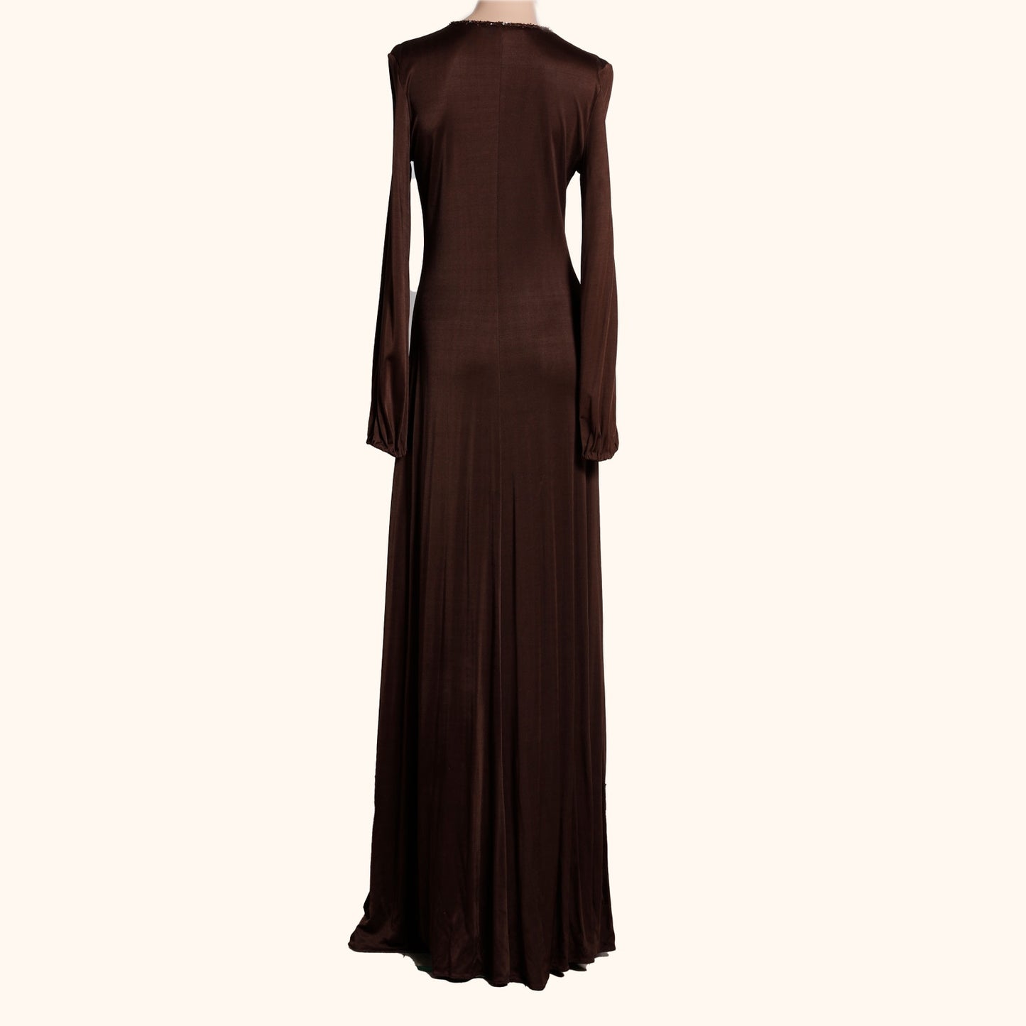 BCBGMAXAZRIA Brown Long Sleeve V Neck Maxi Dress Gown