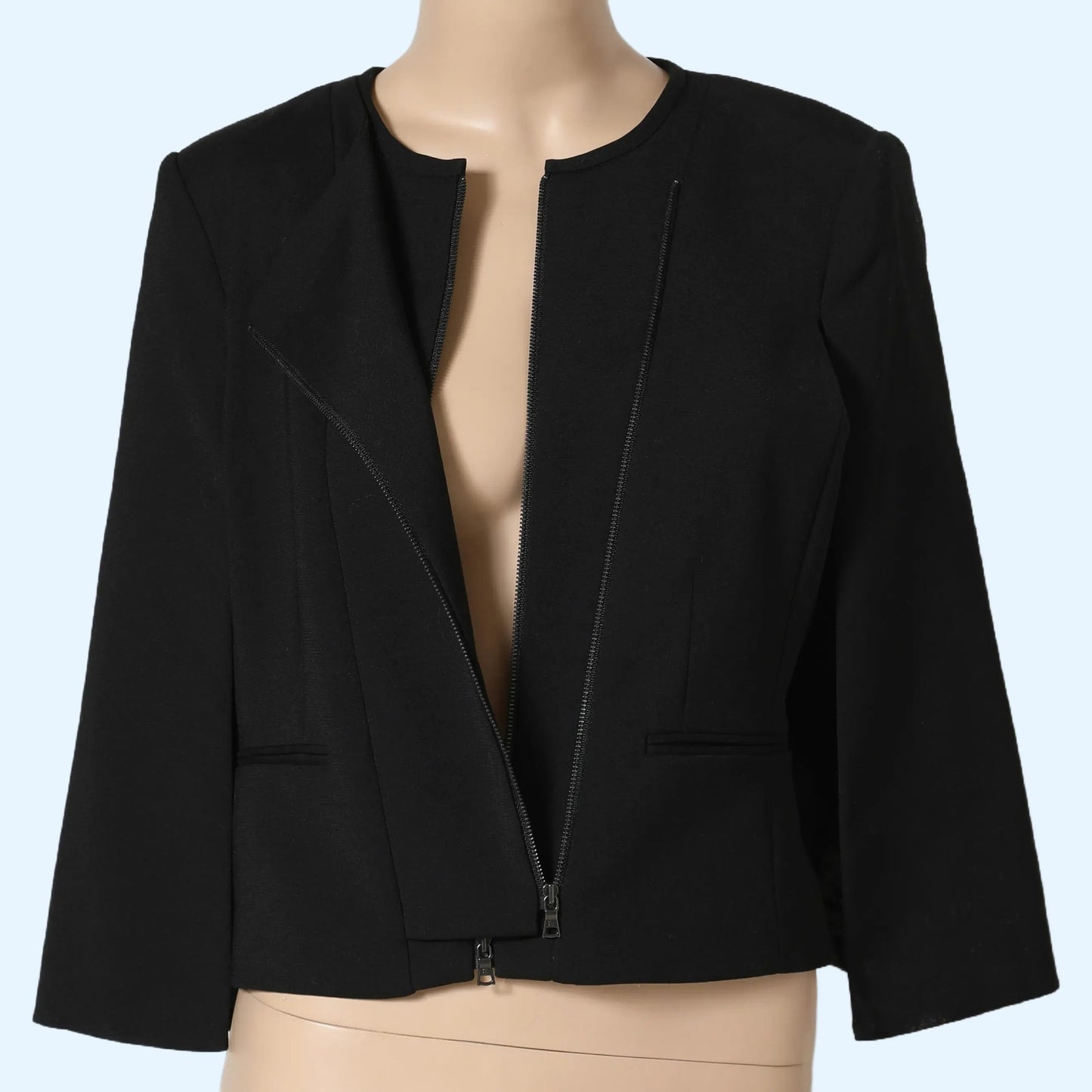 BCBGMAXAZRIA Cropped Asymmetrical Zip Black Cape Jacket