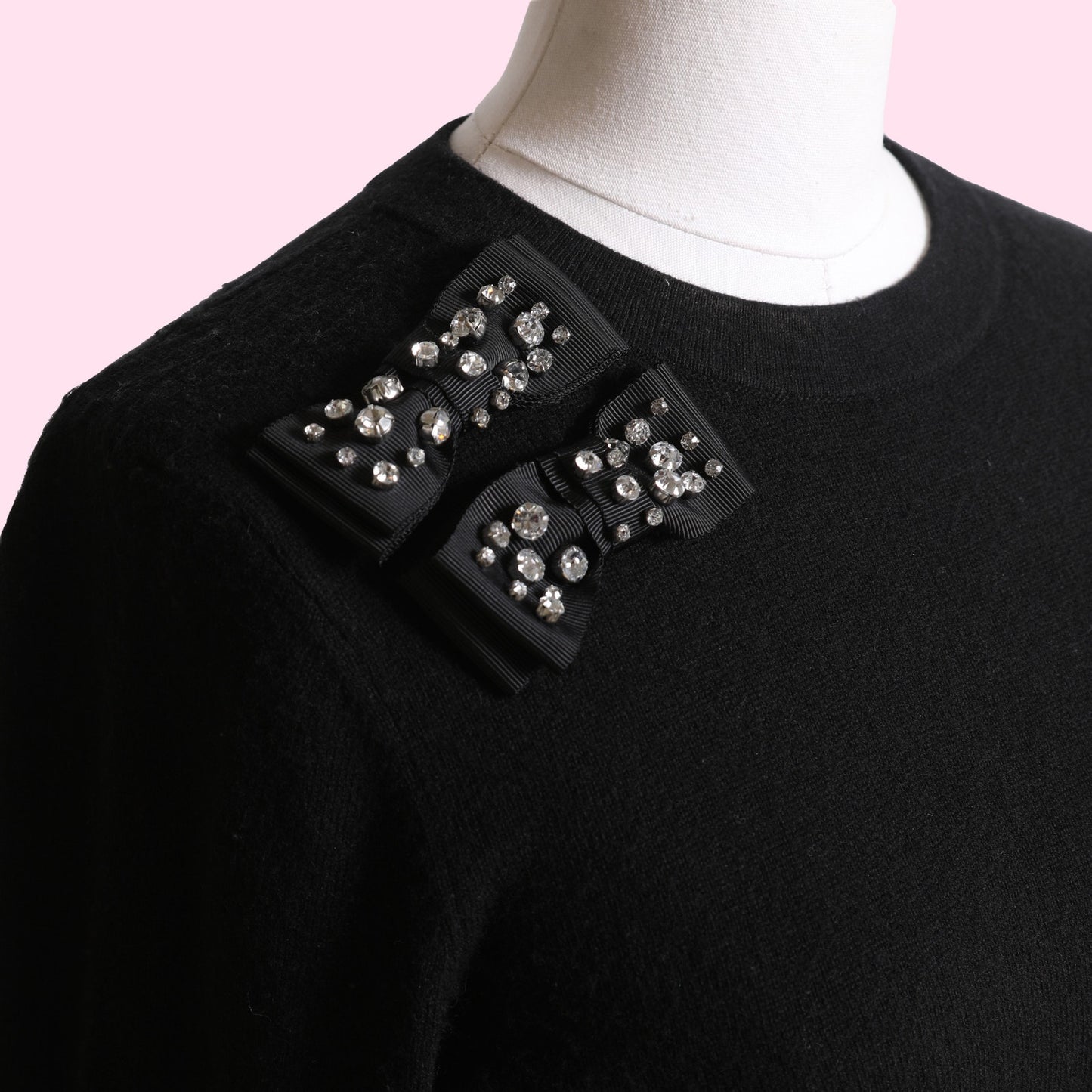 KATE SPADE NEW YORK Black Crew Neck Sweater With Crystal Bows